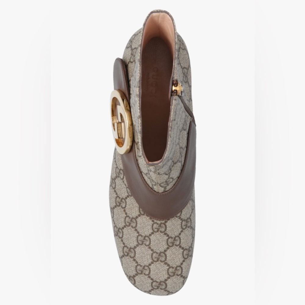 Gucci Cream and Brown Ankle Boots with Gold Buckle - Picture 5 of 10